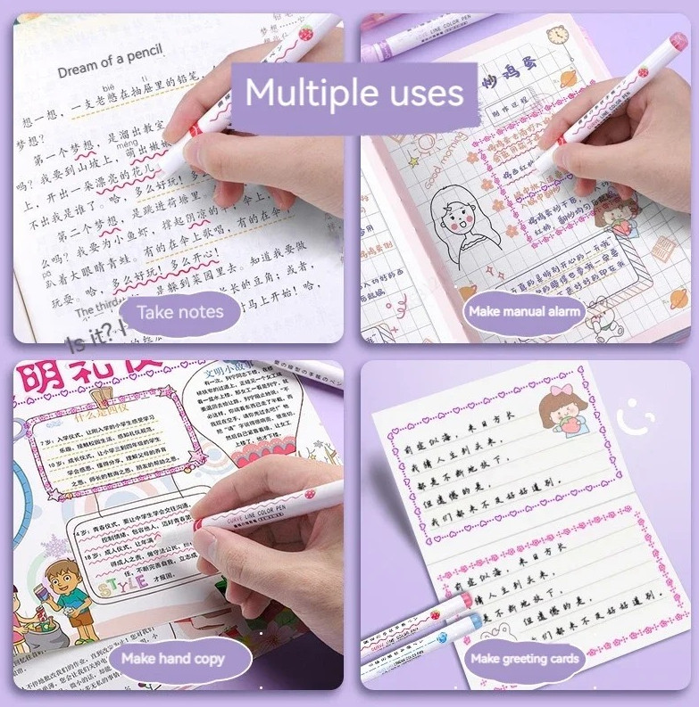 6pcs Flower Line Highlighter Set Roller Tip Curve Marker Kawaii Stationery – NEW