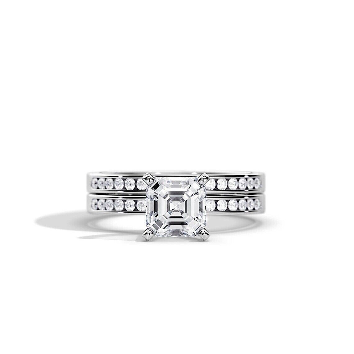 Platinum Diamond Ring Sets IGI GIA Certified Asscher 2.32 Carat Lab Grown PT950