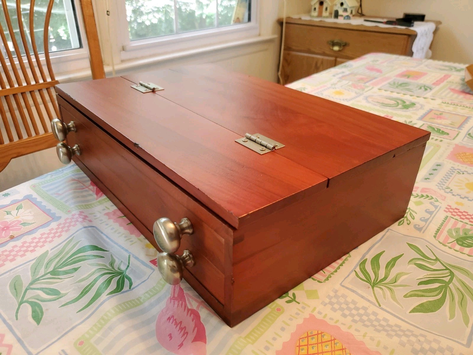 US Art Supply 2-Drawer Wood Art Tool Storage Box & Fold Up Easel Refinished UEC