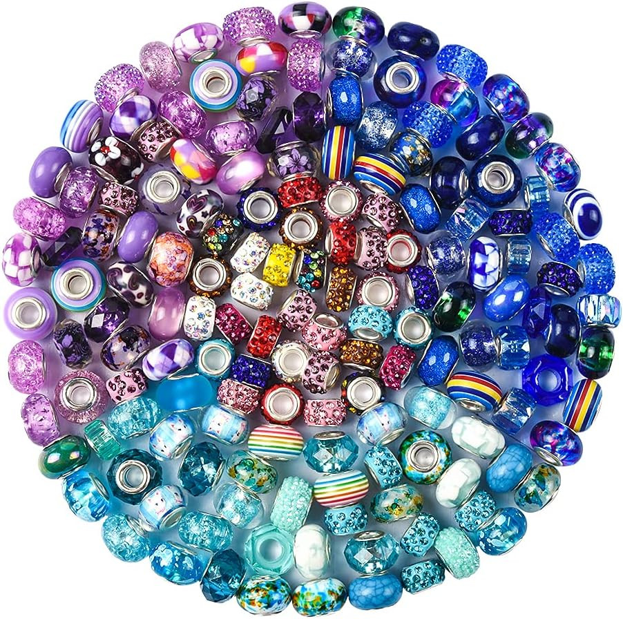 150pcs Large Hole European Beads Resin Glass Rondelle DIY Jewelry Kit