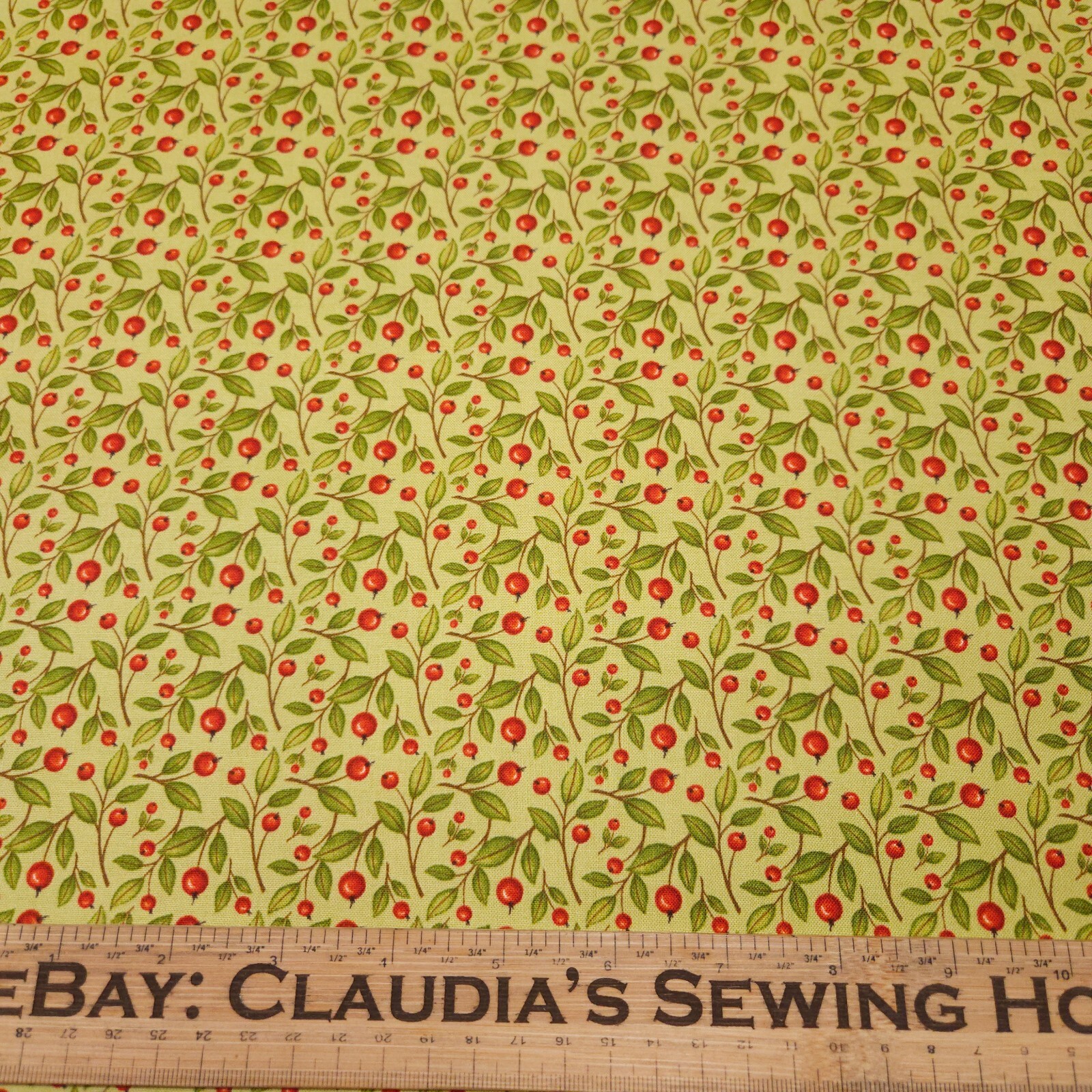 Harvest Greetings BTY Angela Anderson Quilting Treasures Red Berries on Green