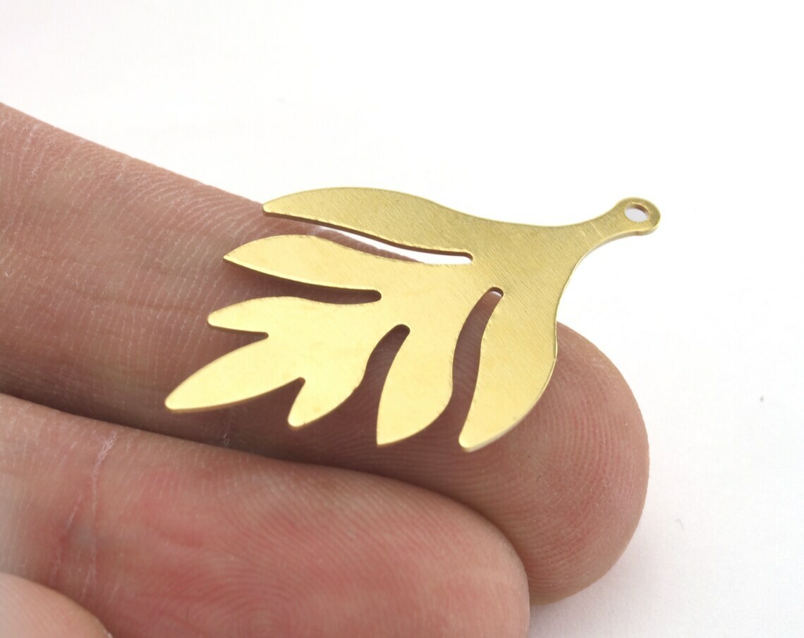 10 pcs Leaf shape charms 36mm raw brass findings 3320-117