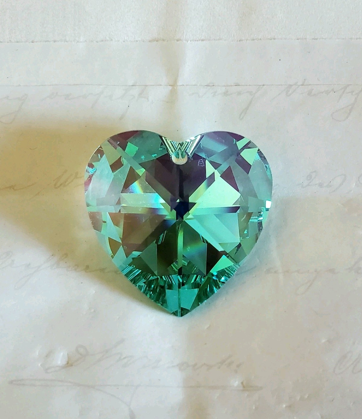 Vintage Swarovski 28mm Heart Pendant Prism Antique Green Blue AB (1pc) Rare