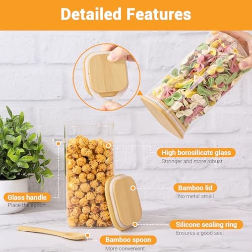 Glass Jars with Bamboo Lids and Spoons – 53 Fl.oz Square Pasta 53 fl.oz 2 Pack