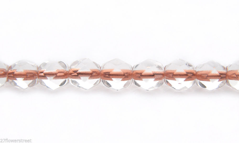 Czech Fire Polished Round Faceted Beads in Crystal Copper Lined, 16″ strand