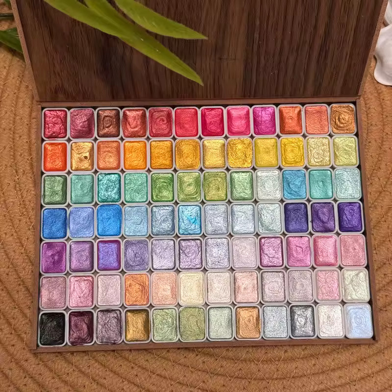 84 Colors Glitter Watercolor Set – Professional Wooden Box Art Paints