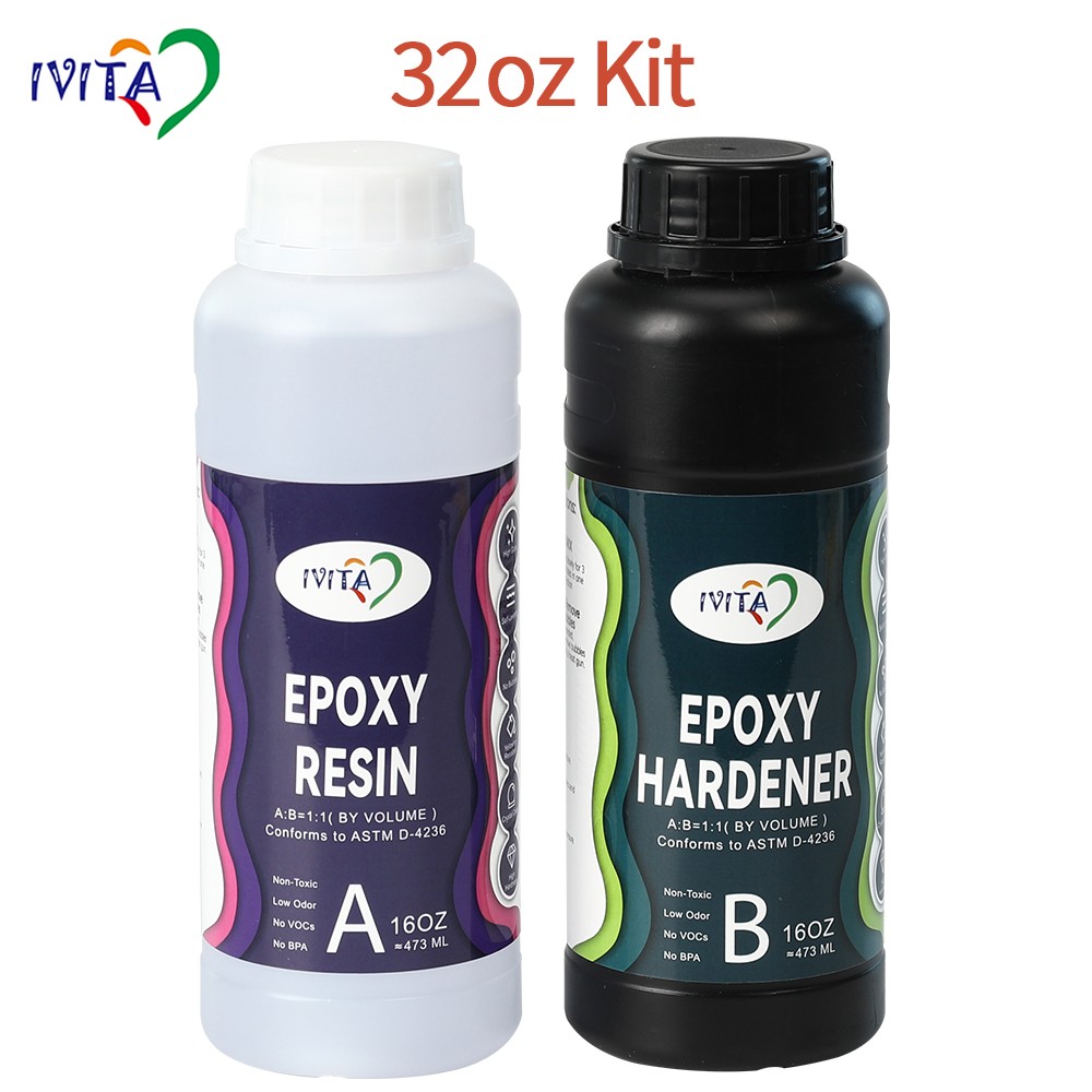 IVITA 1:1 32oz kit Epoxy Resin,Clear,Easy Mixing, Table Top Bar Epoxy Craft Art