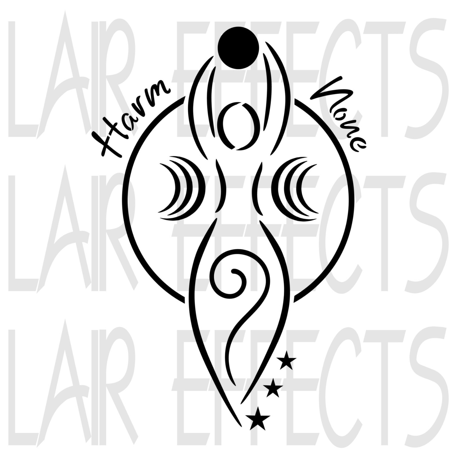 Wiccan Spiral Goddess with moons, Reads: “Harm None” reusable craft STENCIL