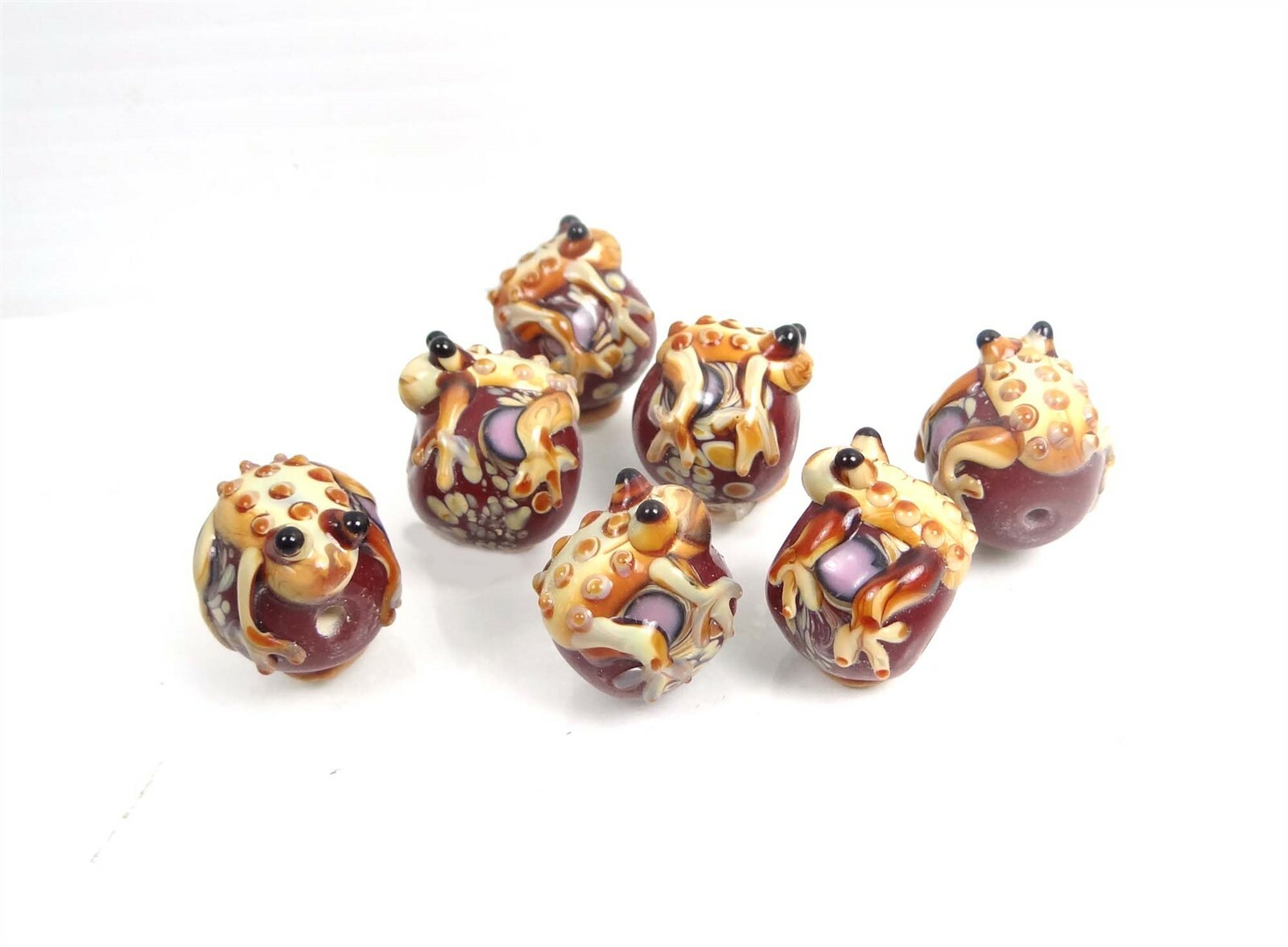 4 Handmade Lampwork Frog Hug Ball Red Taffy Swirl 19mm