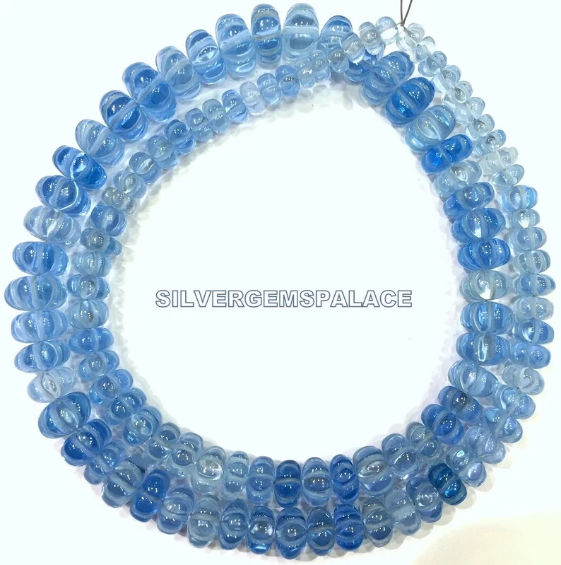 Extremely Rare~Aquamarine Melon Beads Rondelle Strand Aquamarine Gemstone Beads.