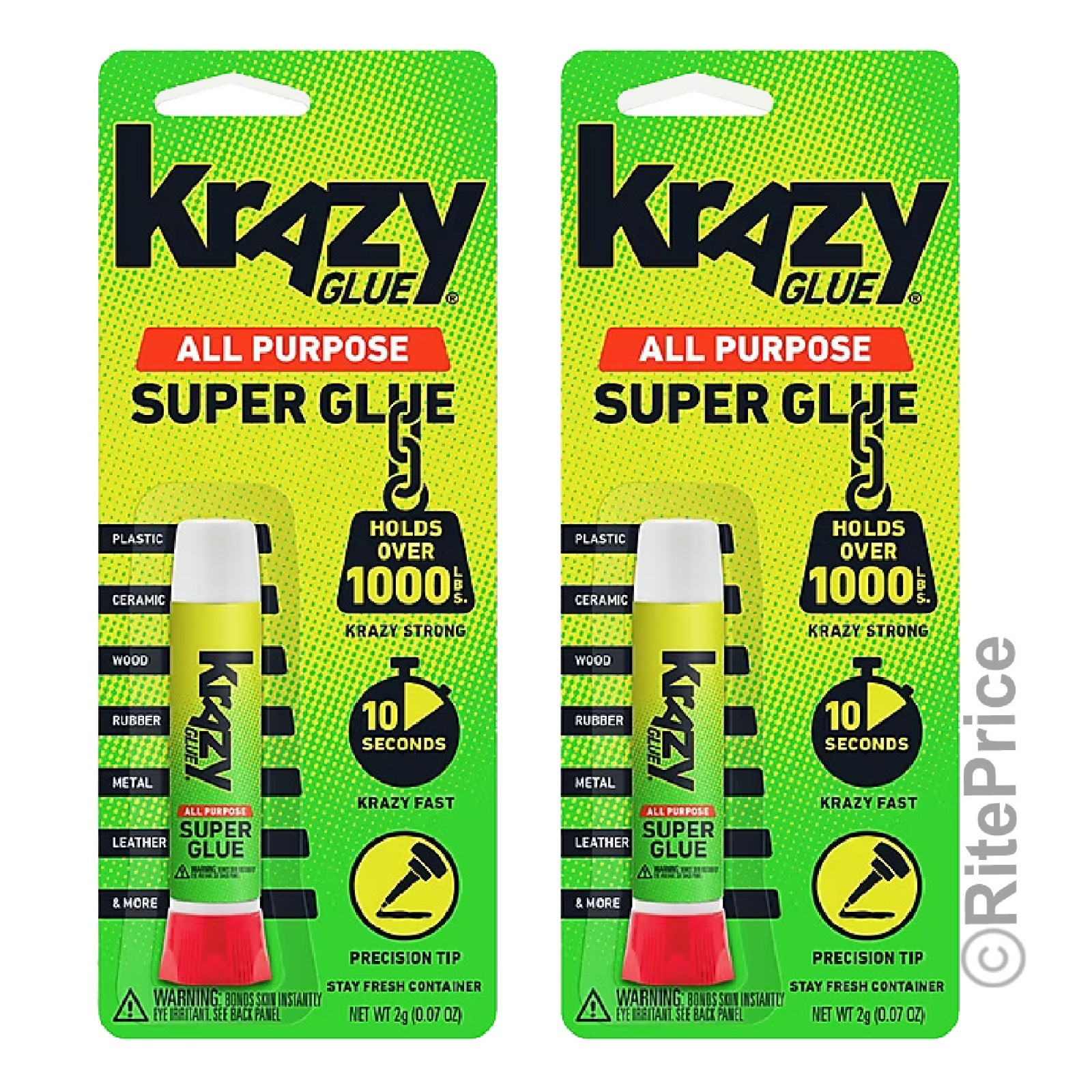 2 Pcs Krazy Glue 0.07oz Instant Thick Super Glue All Purpose Fast Drying Tube