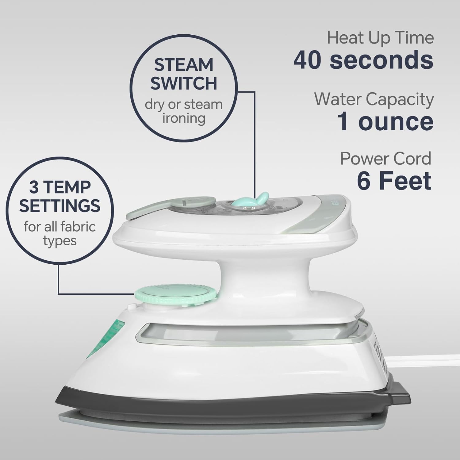 BEAUTURAL Portable Mini Steam Iron Travel Size Cord Storage for Sewing Quilting