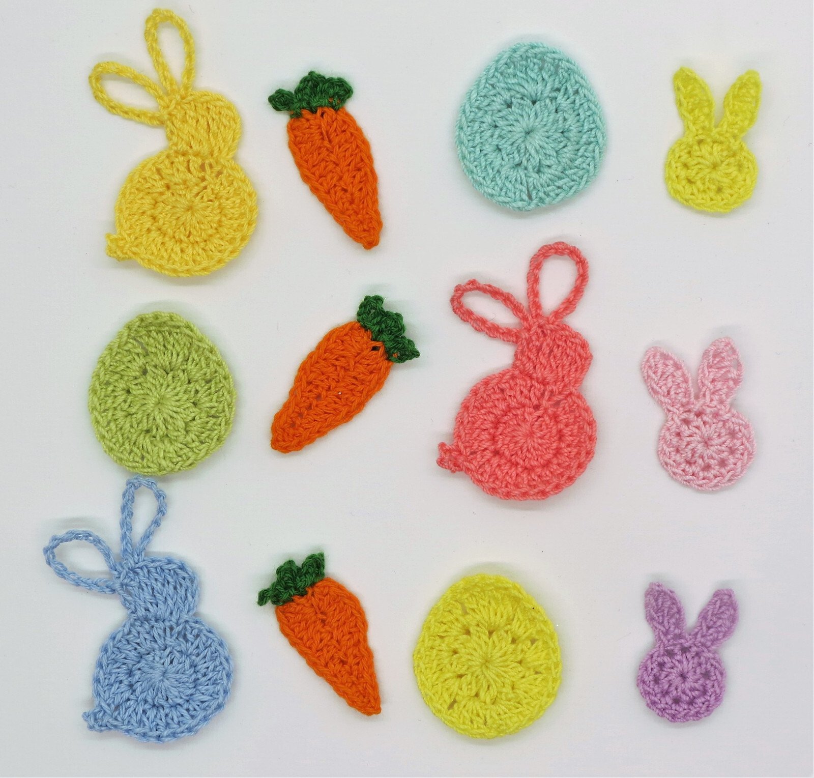Crochet Easter Bunny Carrot Egg Embellishment Applique 9-12 pcs Cardmaking Craft