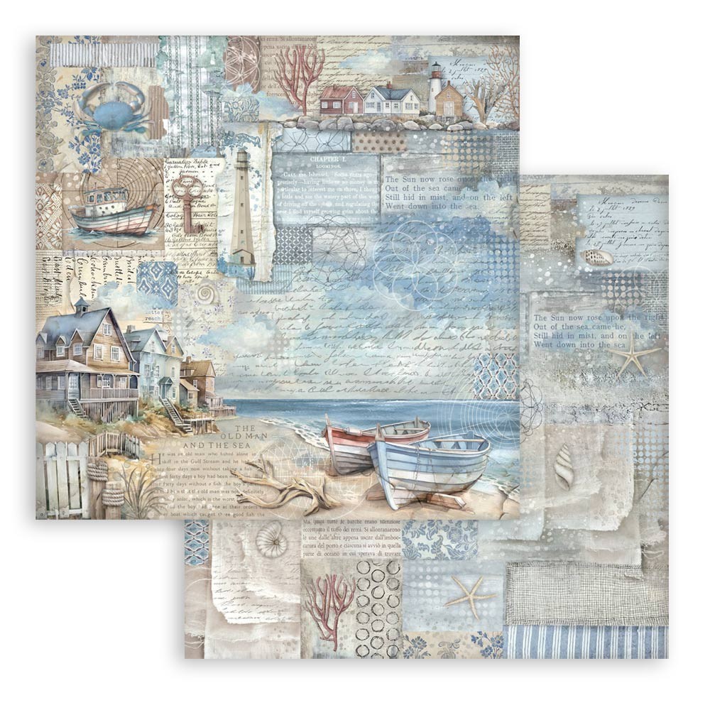 Stamperia SILENT SEA 8×8 Paper Pad 10 Sheets Mixed Media Beach Nautical SBBS125
