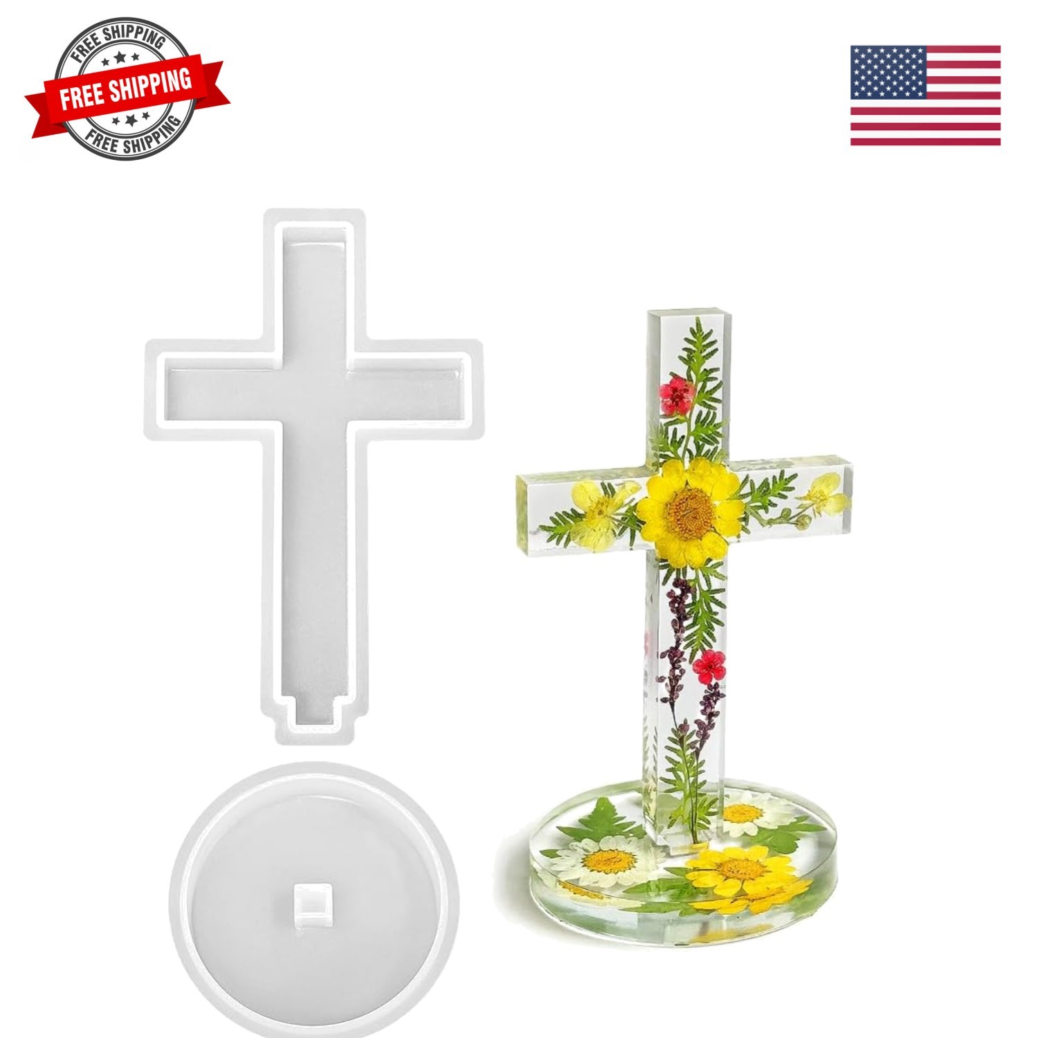 5” Standing Cross Silicone Mold with Base, Crucifix Mold for Epoxy Resin