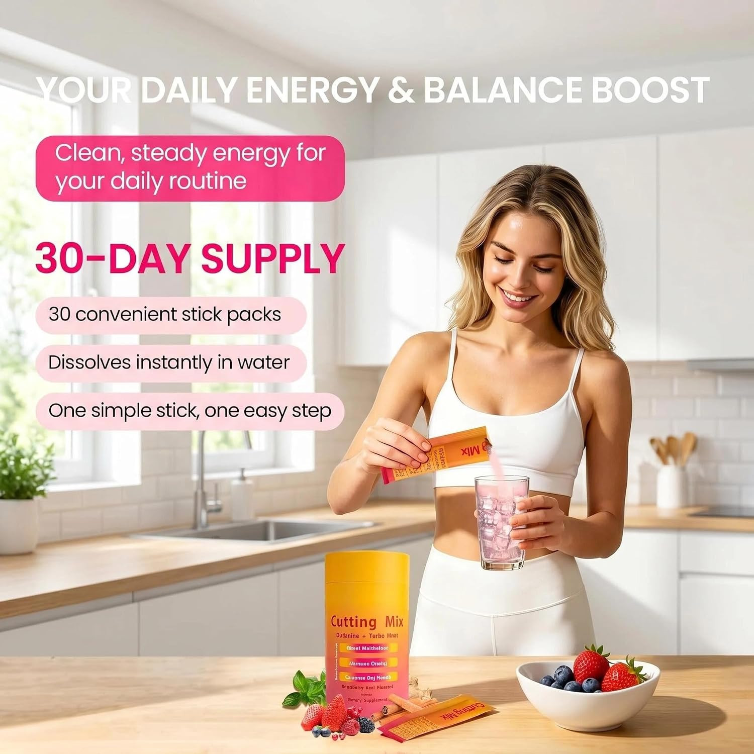 Cutting Mix Drink, Advanced Prebiotic, Vegan,Non-Gmo, Gluten-Free,Energy & Gut H