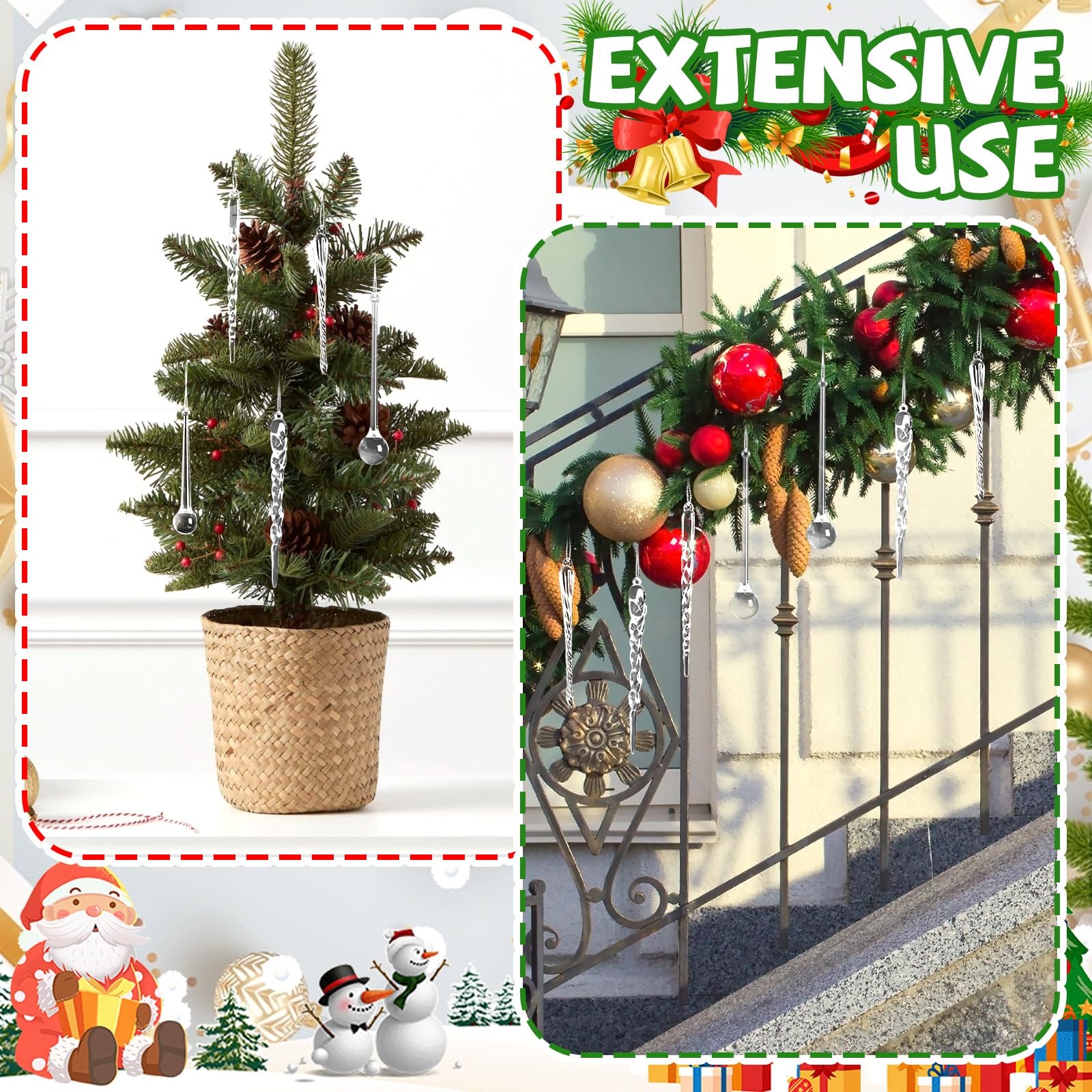 Oumuamua 100 Pcs Christmas Icicle Ornaments For Christmas Tree Decorations