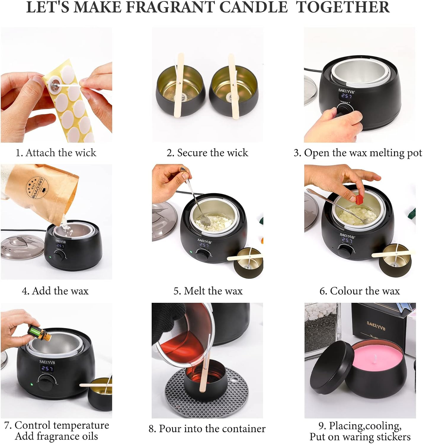Candle Making Kit for Adults with Hot Plate, DIY Starter Soy Candle Making Suppl