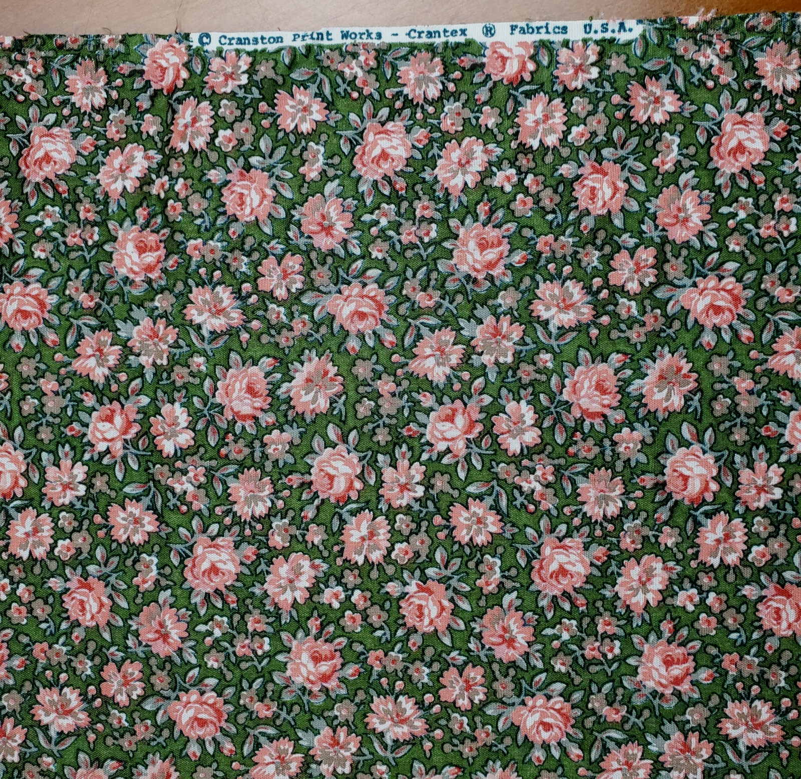 Cranston Rayon Blend Floral Fabric Green Pink Peach 69 x 42