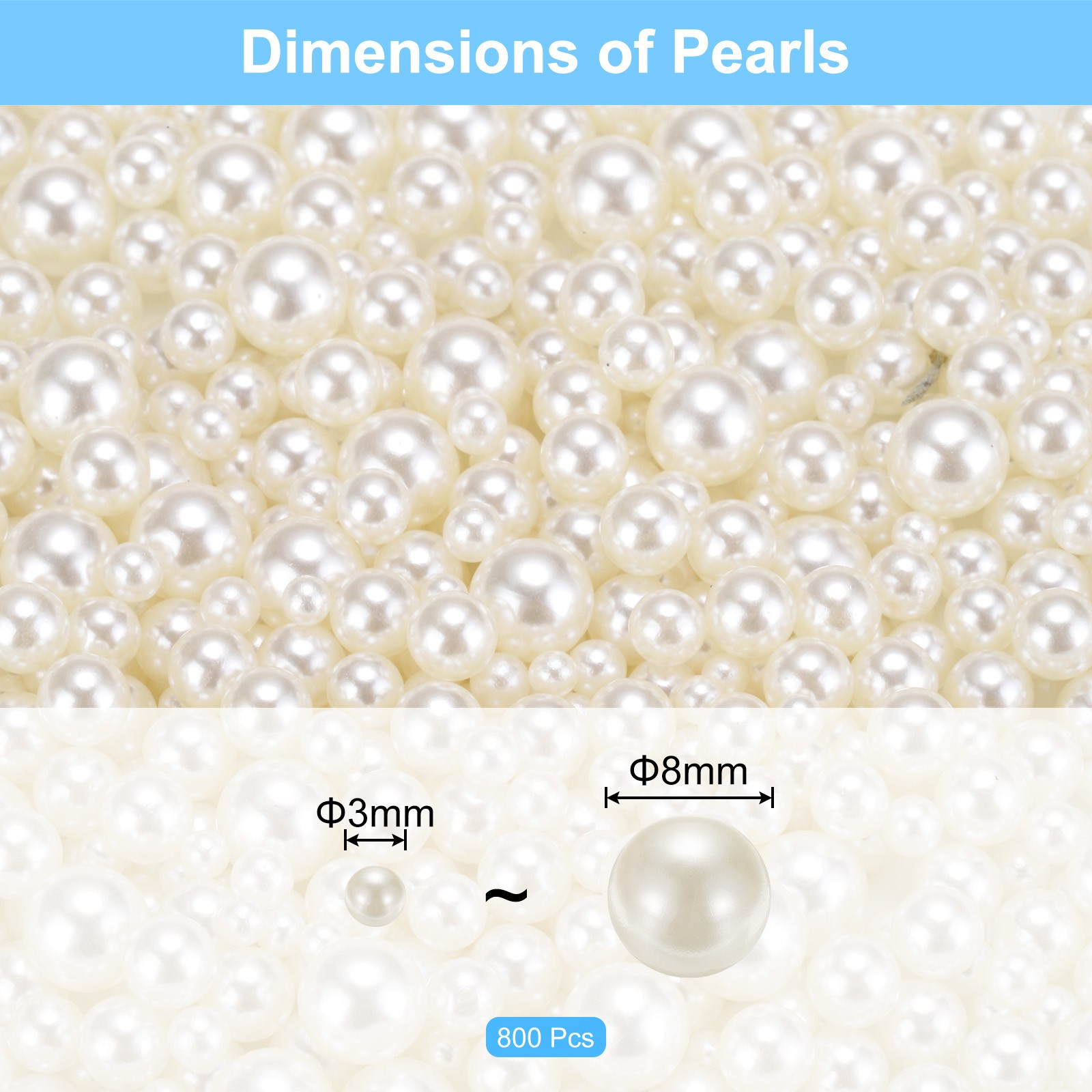 800Pcs Faux Pearl for Crafting 3-8mm No Hole ABS Round Pearls Beads Beige