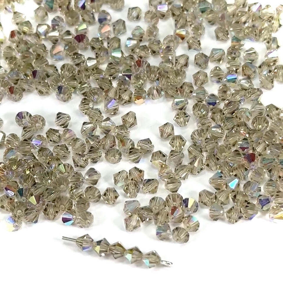 Black Diamond AB Czech Glass Beads Machine Cut Bicones 4mm Gray Rondell Crystals