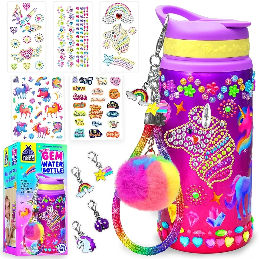 Purple Ladybug DIY Unicorn Water Bottle Kit – Girls Craft Gift Ages 5-10