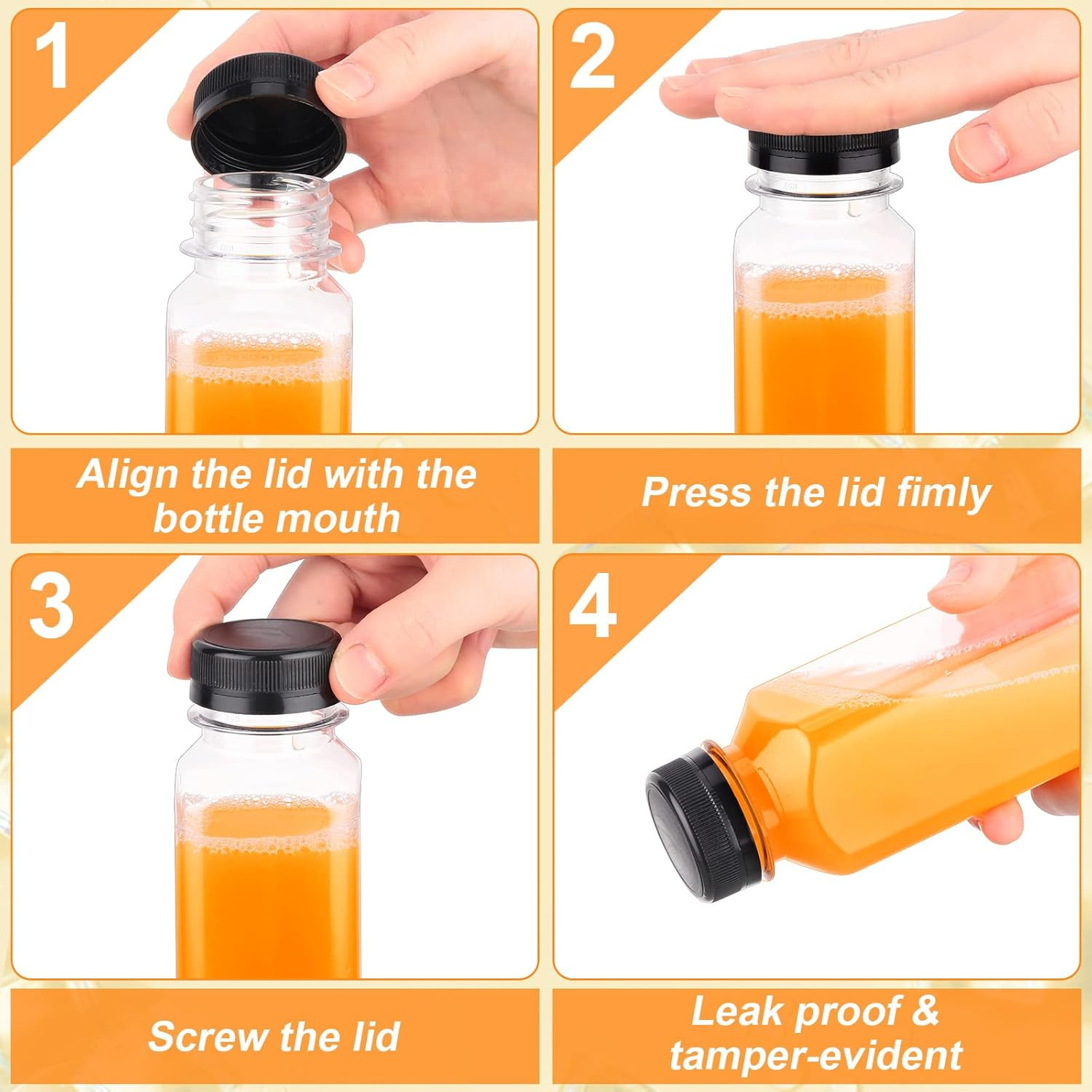200 Pcs 8Oz Clear Plastic Juice Bottles with Caps – Reusable Drink Containers