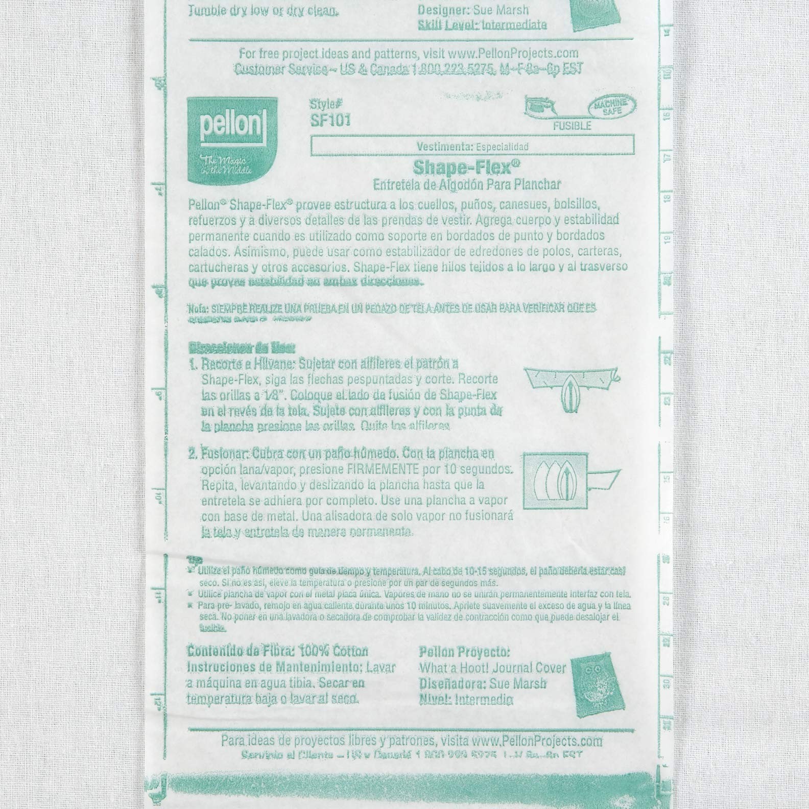 Pellon SF101 Shape-Flex White Fusible Medium Weight Woven Interfacing, Yard
