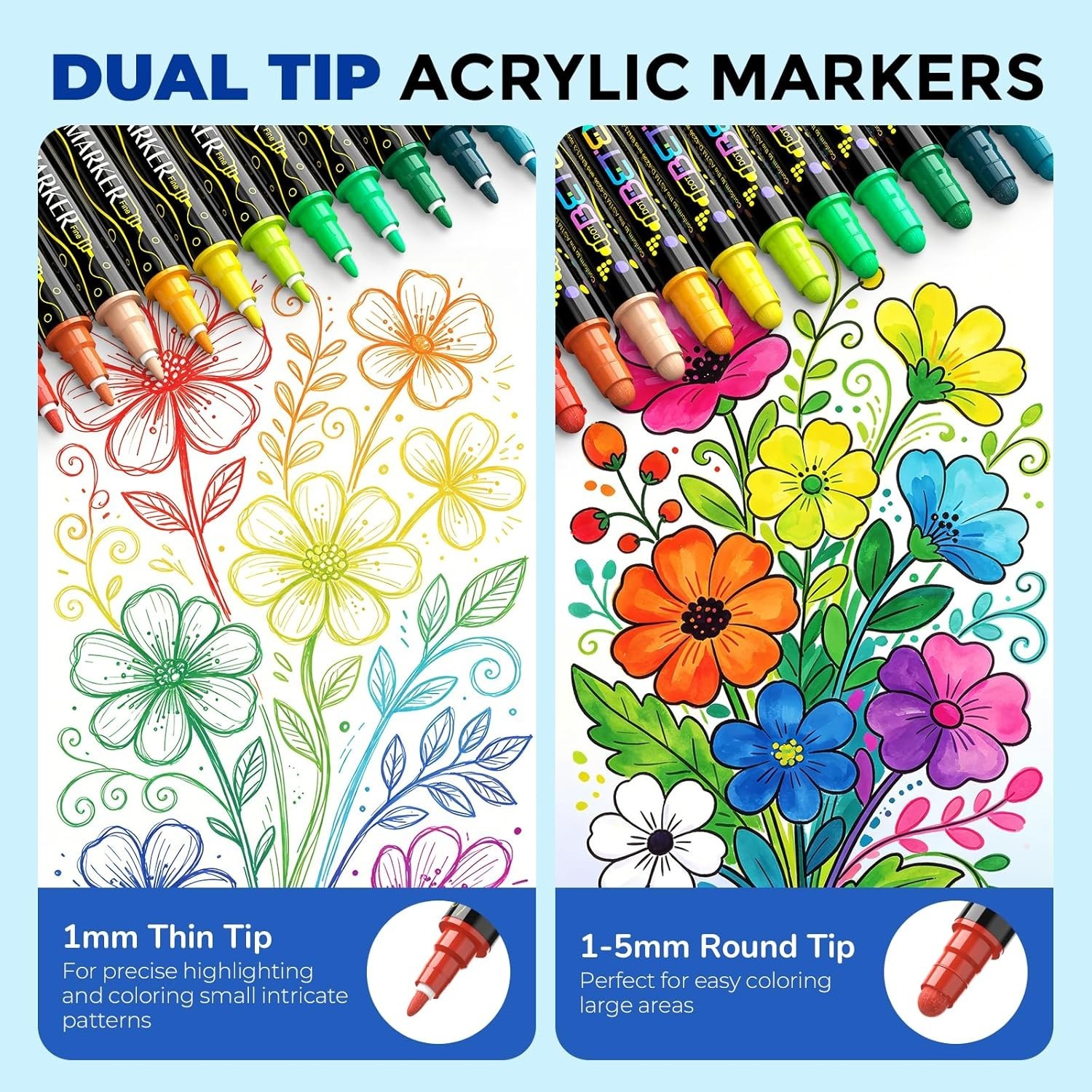 24 Colors Dual Tip Acrylic Paint Markers, Fabric Decorating Kits Water-Based…