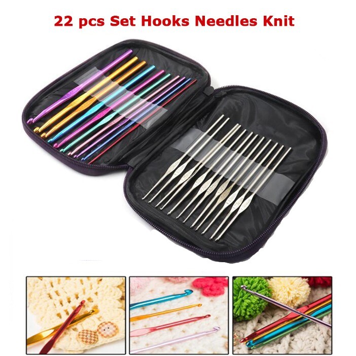 22pcs Crochet Hooks Needles Knit Set Hooks Needles Knit Weave DIY Crochet Tool
