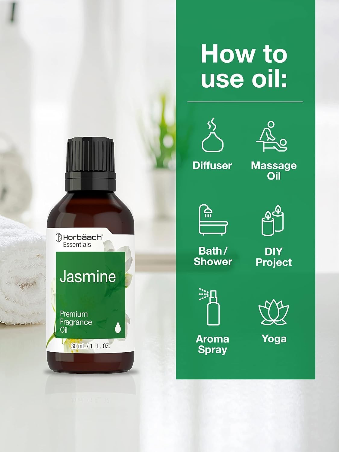1 fl oz Jasmine Essential Oil – Organic, Gluten-Free for Candles & Diffusers