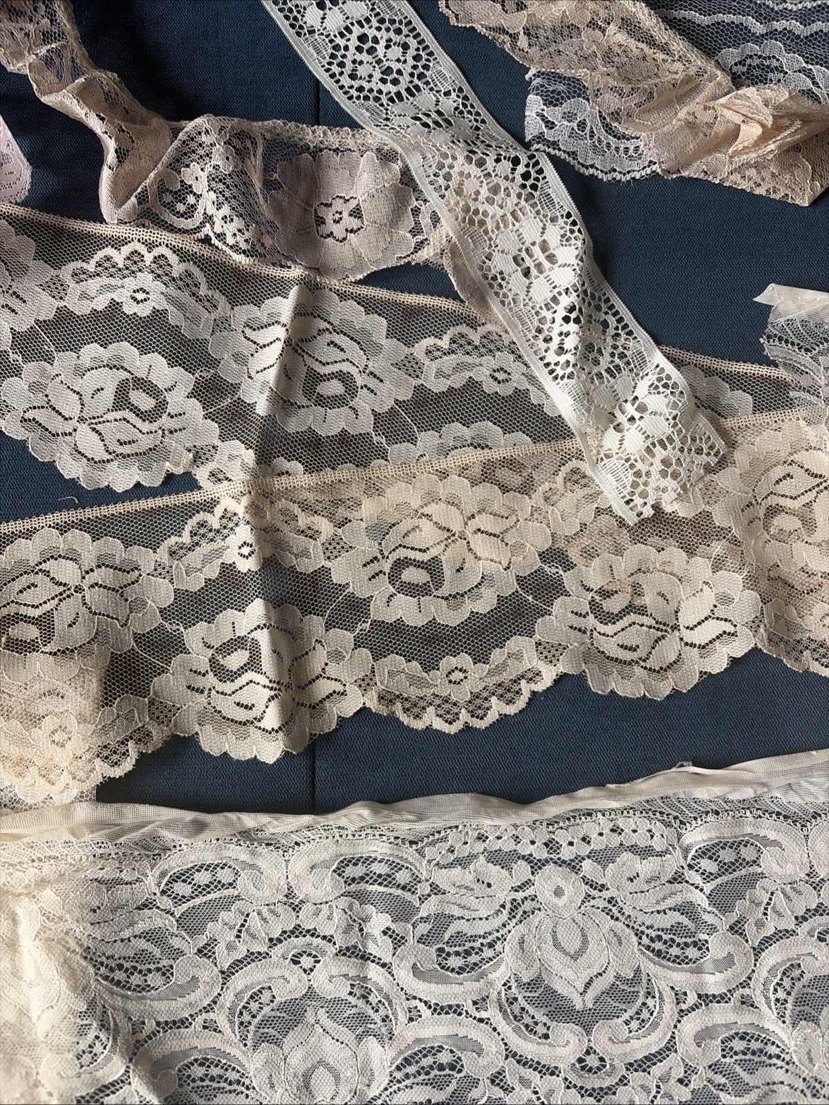 Antique Lace Trim Lot Victorian Edwardian Mixed Lace Yardage Sewing Ephemera