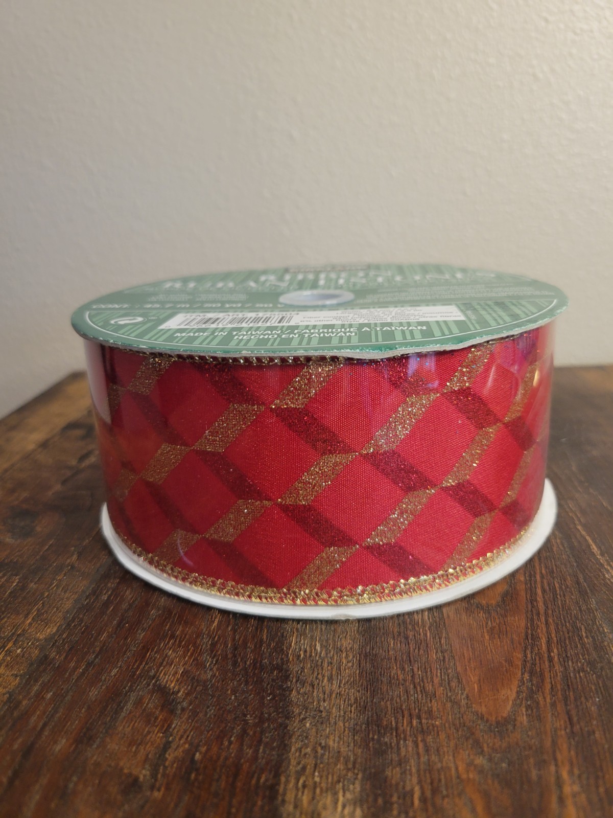 KIRKLAND WIRED-RIBBON 45.7m NEW IN PACKAGE Red & Gold Two Tone Stripes 2 1/2” W