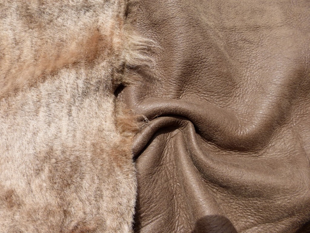sheepskin shearling leather Ultrathin hide Light Brown Silky Hair w/Suede back