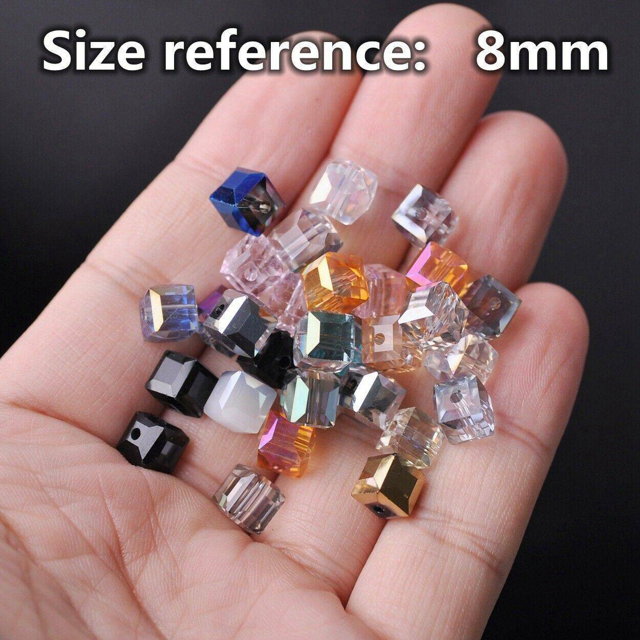 3mm 4mm 6mm 8mm 10mm 14mm Crystal Glass Cube Faceted Loose Crafts Beads Lot