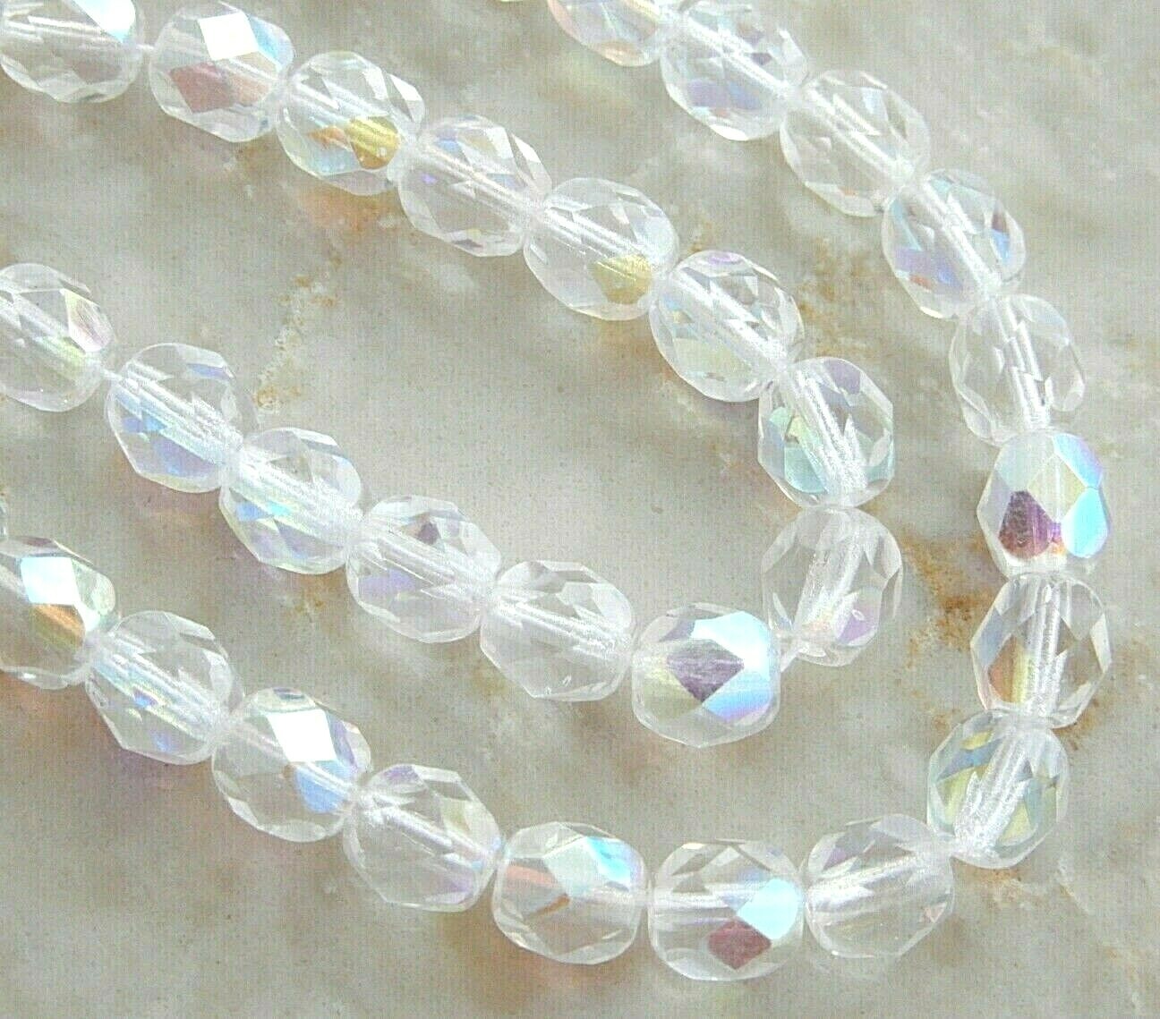68 Preciosa Czech Fire Polished Glass 6mm Faceted Crystal Aurora Borealis Beads
