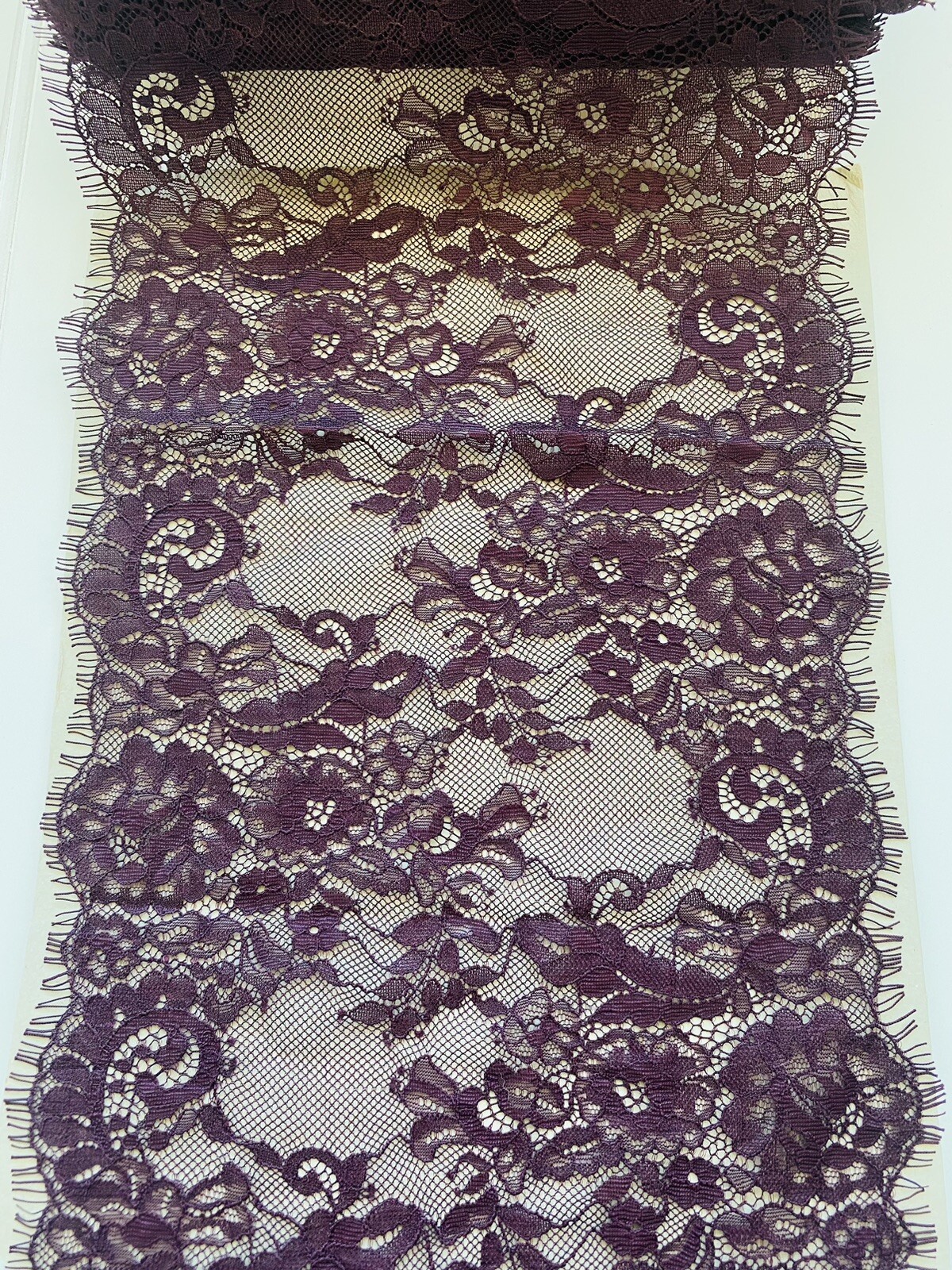 3 Yds Mulberry Embroidered Eyelash French Lace Trim for Sewing/Lingerie/9″ Wide