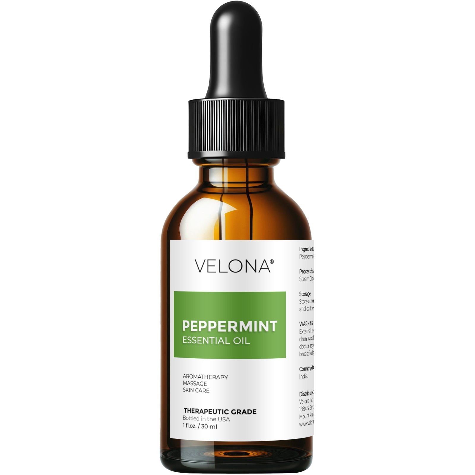 Peppermint Essential Oil by Velona 0.5 – 32 Fl Oz Therapeutic Grade Aromatherapy