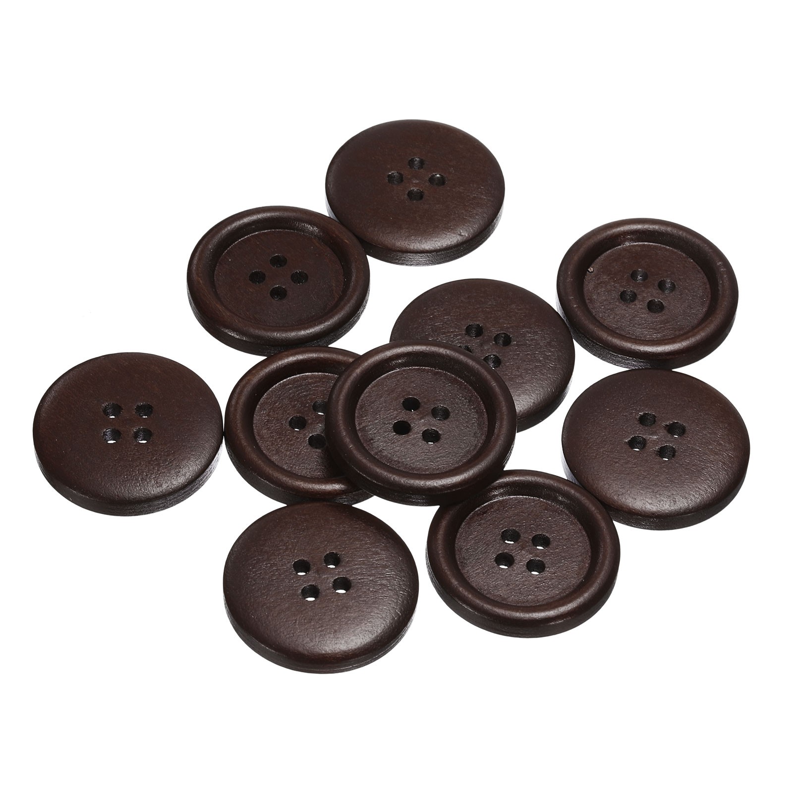 10pcs Wooden Sewing Button 28mm 4 Holes Round Craft Buttons, Dark Brown