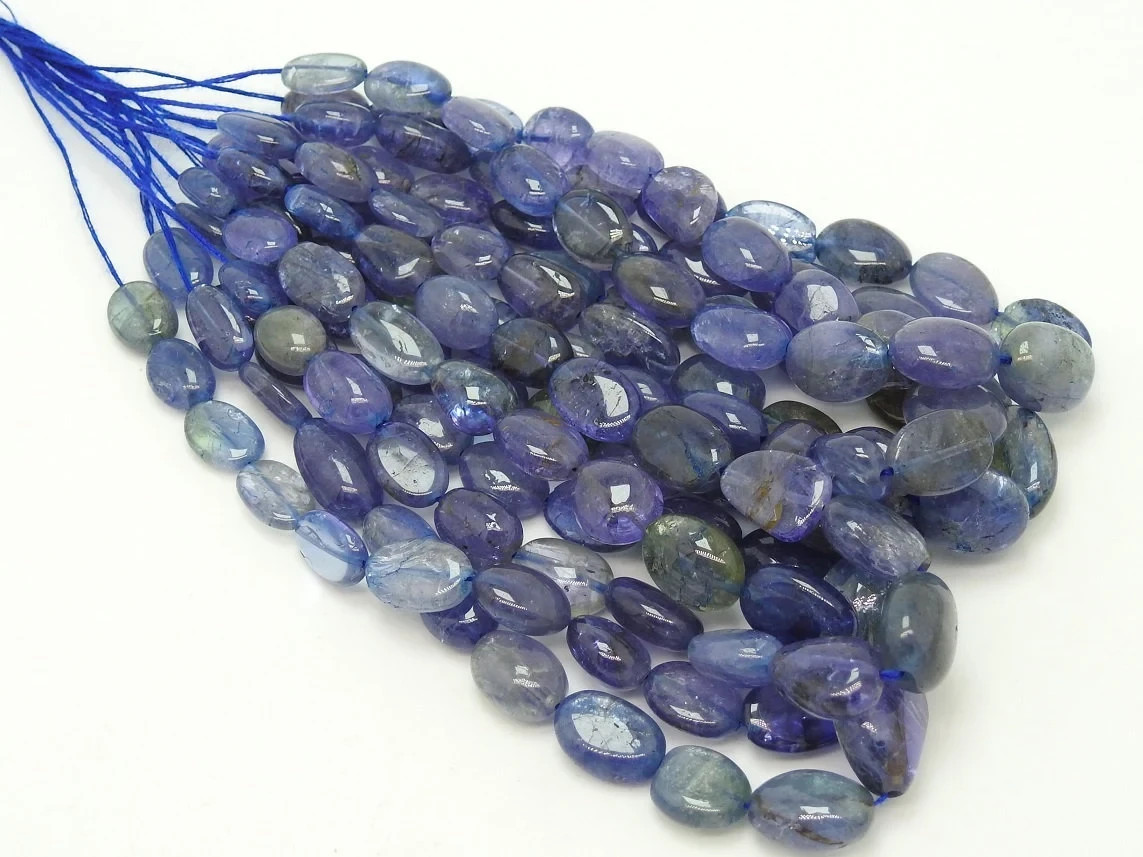 Natural Blue Tanzanite Smooth Tumble Nugget Oval Beads 8″ Strand 12x9mm-9x7mm