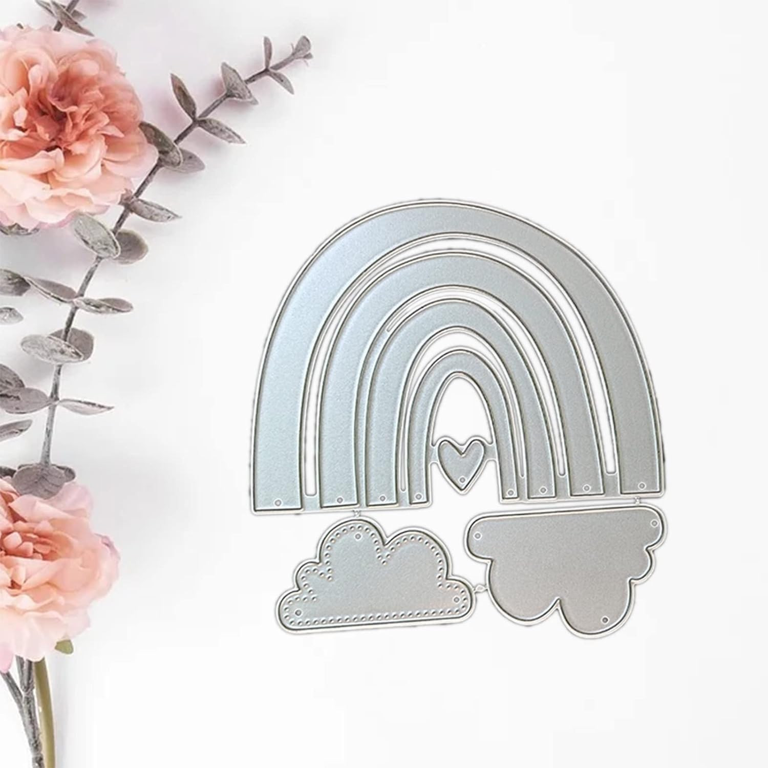 Silver Carbon Steel Cutting Die Metal Rainbow Cloud Love Heart Die Cut Mold Temp