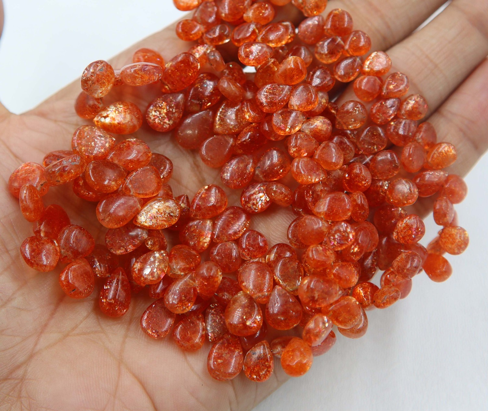 Orange Sunstone Smooth Pear Teardrop Briolette Beads Natural Gemstone Jewelry