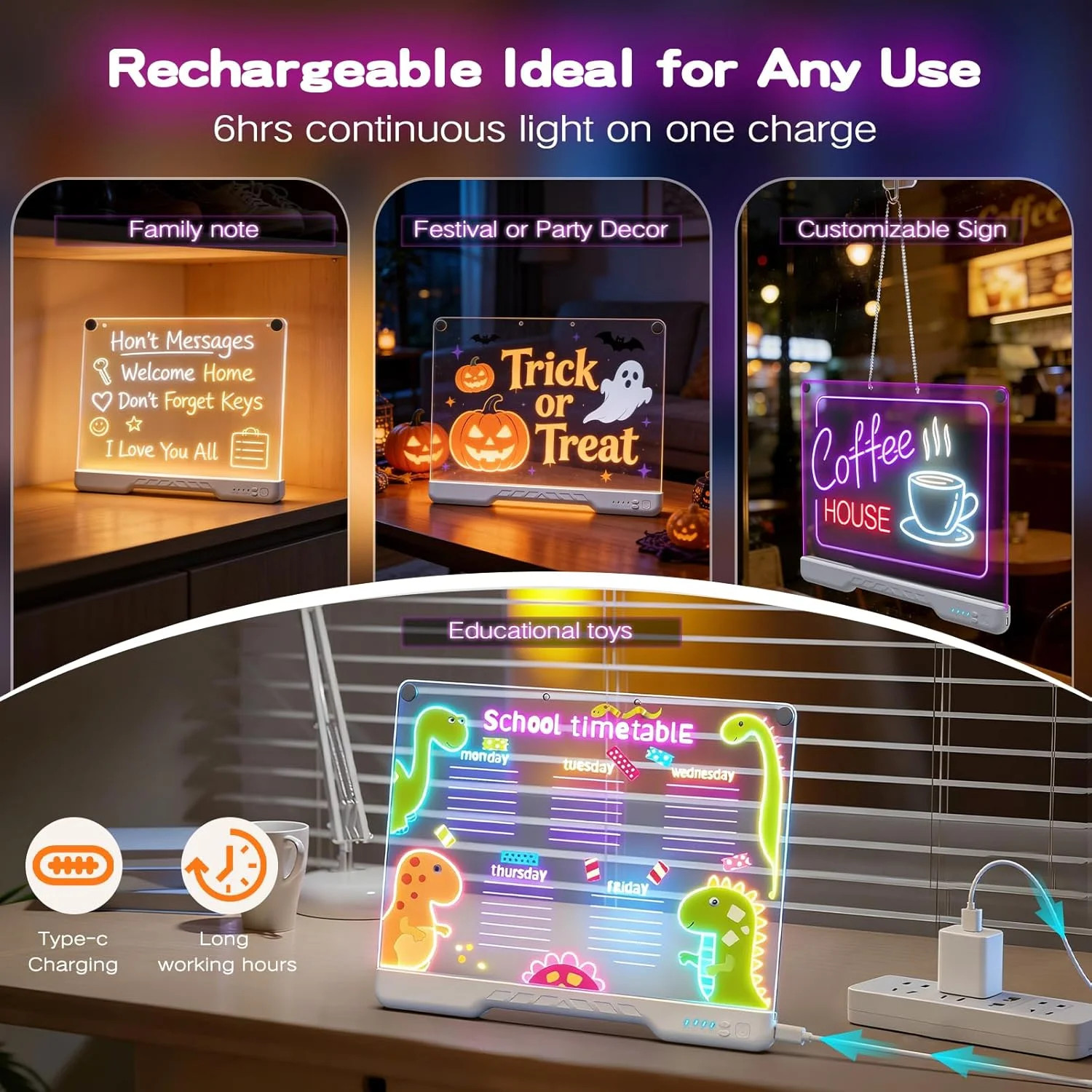 LED Light Board Drawing Pad for Kids, Rechargeable Glow Art Tablet with 12 Color