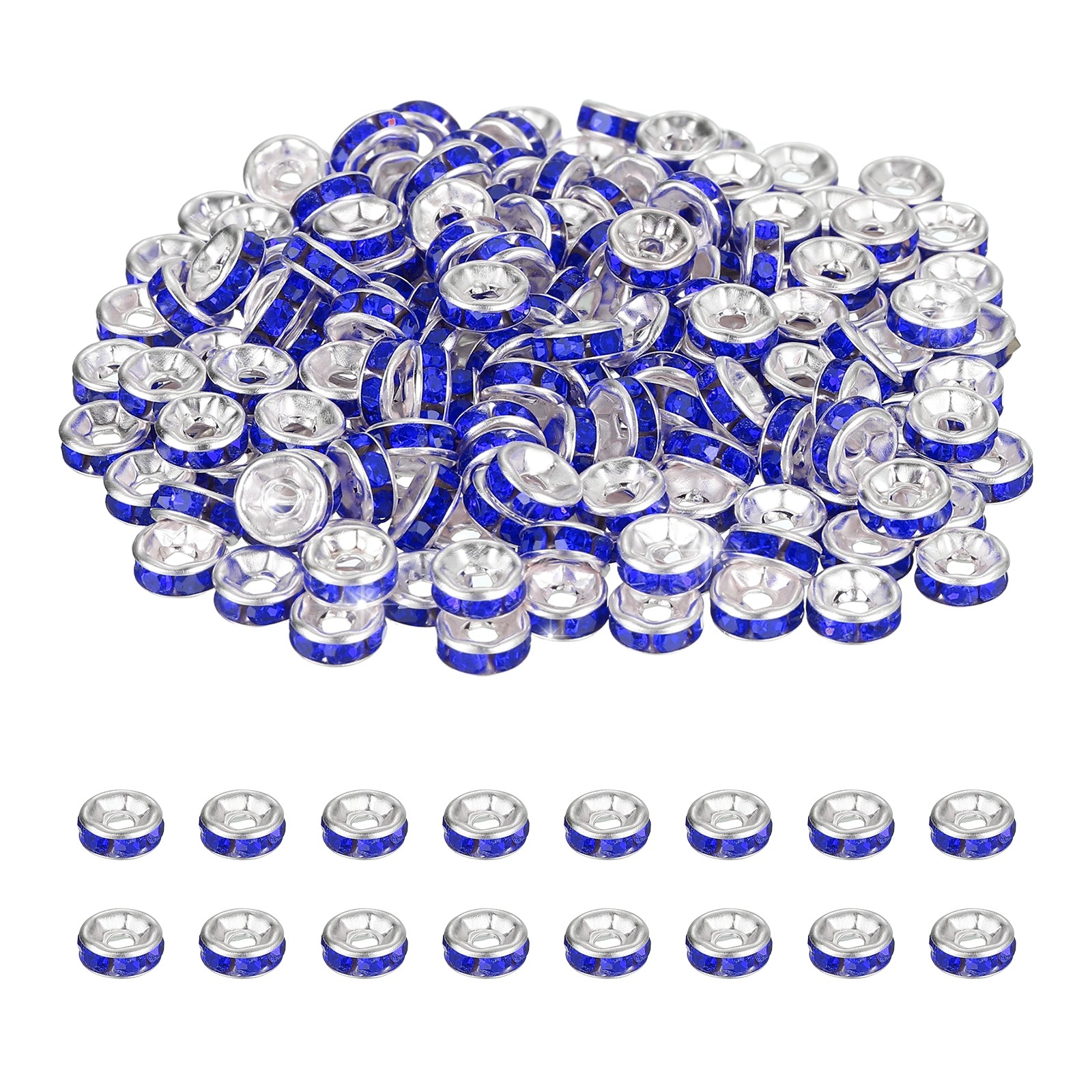 6mm Rondelle Spacer Bead, 200 Pcs Rhinestone Loose Bead, Silver/Dark Blue