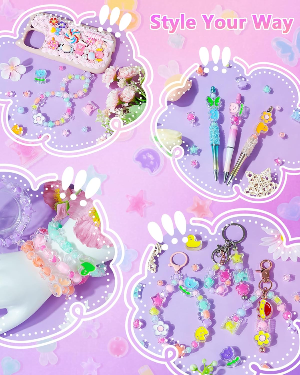 350PCS Cute Acrylic Beads for Bracelet Making – 7 Colors Kawaii Aesthetic Kandi