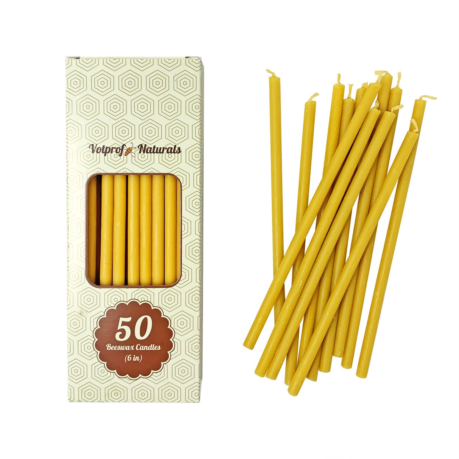 50 Natural 100% Pure Raw Beeswax Taper Candles (6″) Honey Scent Birthday Cake…