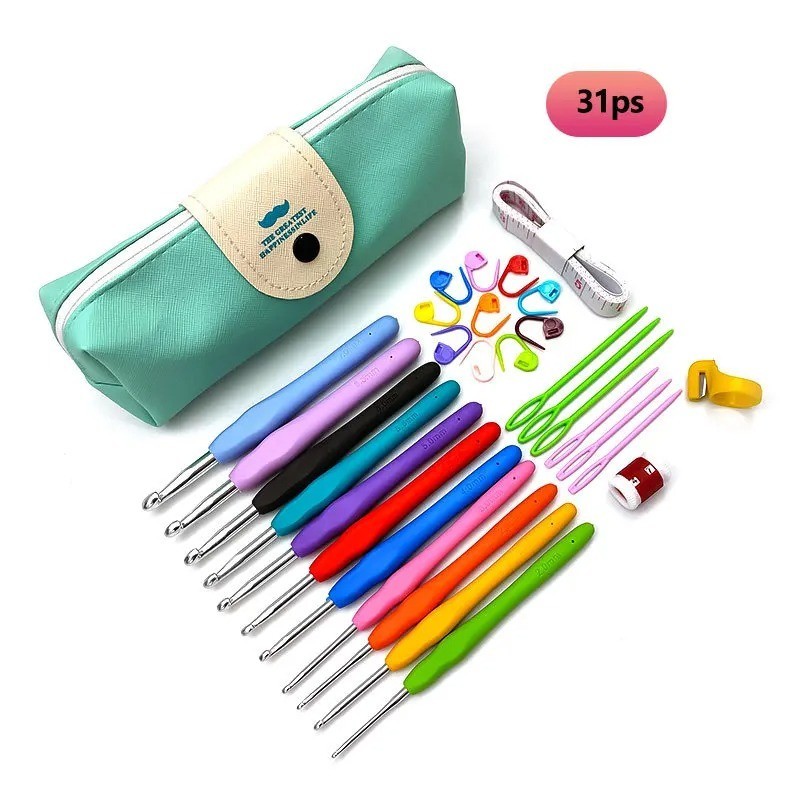 Crochet Hooks Set Steel Pastel 17 Styles Ergonomic Easy Grip Bright