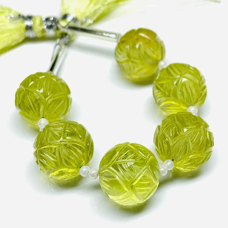 2 pcs 100% Natural Lemon Quartz Carved Melon Shape Carving, Melon Shape 10mm
