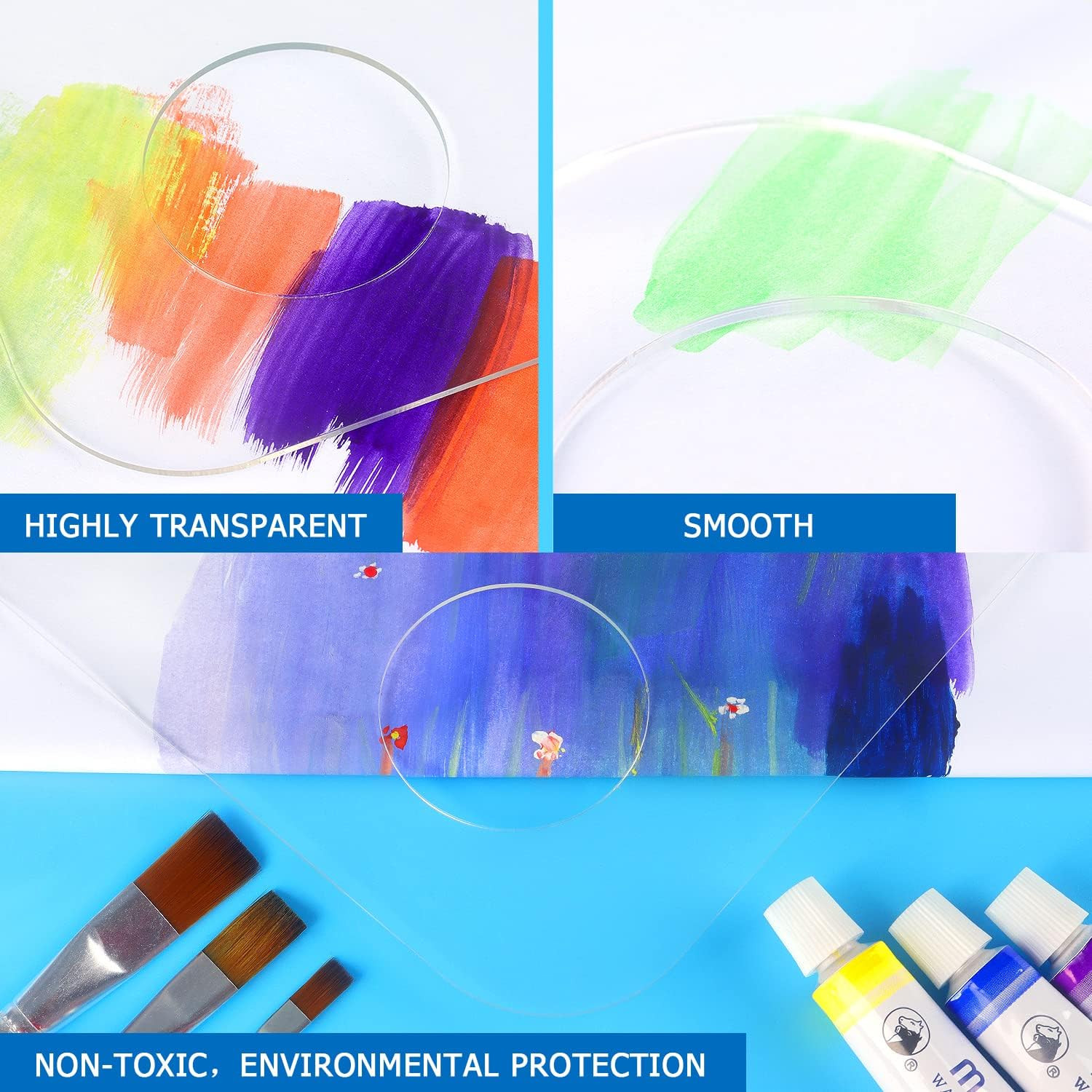 2 Pack 11.8 x 7.9 Inch Acrylic Paint Palette with Thumb Hole Clear Paint Pallet,