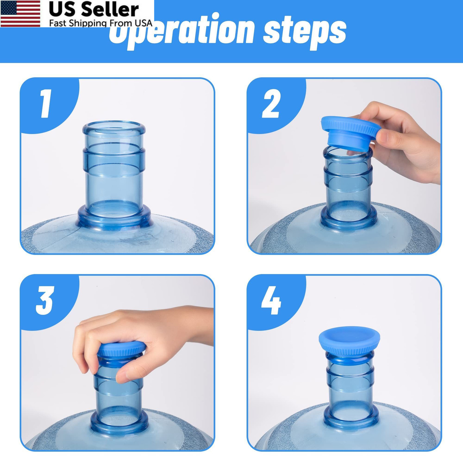 3 & 5 Gallon Water Jug Caps Reusable – Non-Spill 55mm Bottle 55mm, Blue